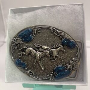 Western Wild Horses Vintage Metal Belt Buckle